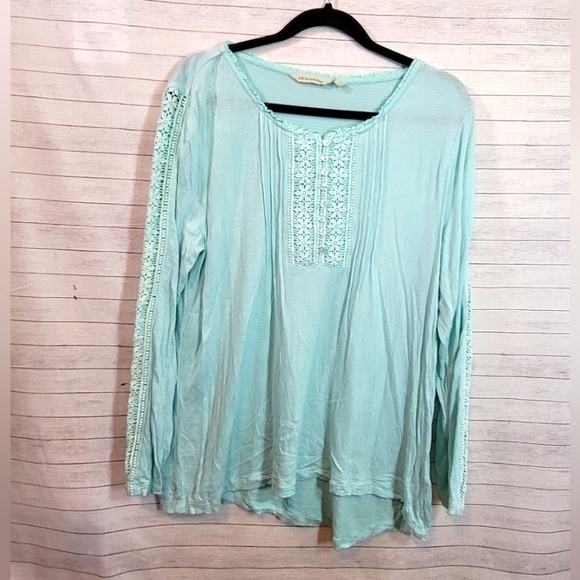 Soft Surroundings Cecelia Embroidered Long Sleeve Tunic in Mint, sz Medium - Picture 1 of 12